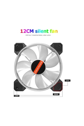 Coolmoon - 12cm Rgb Kasa Fanı 12v 6 Pin Işıklı Fan - 120mm Soğutucu Fan Kontrolcü Olmadan Çalışmaz