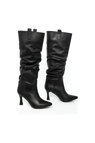 Ventes Bilek Büzgülü İnce Topuklu Kadın Çizme 5038511-z Siyah Cilt