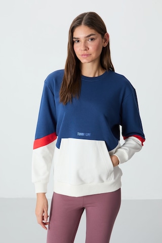 Tommy Life Parlament Kompakt Pamuklu Kalın Pürüzsüz Dokulu O Yaka Oversize Fit Kadın Sweatshirt - 97289 Parlament Mavisi