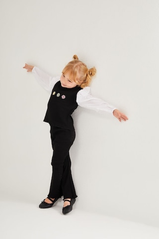 Noble Kids Kız Çocuk Çiçek Nakışlı Triko Takım Siyah