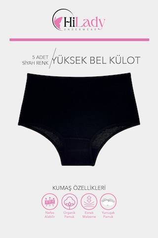 Kadın Külot, Çok Renkli Yüksek Bel Külot, Pamuklu Yumuşak Kumaş, Çoklu Paket, Karışık Renkli Siyah