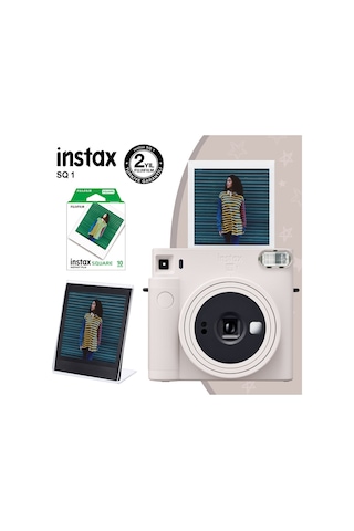 Fujifilm Instax SQ1 Fotoğraf Makinesi + 10'lu Kare Film + Pleksi Çerçeve  Beyaz