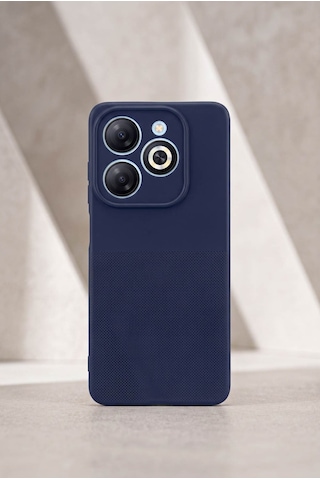 Infinix Tecno Spark Go 2024 / Smart 8 Serisi / Pop 8 / Spark 20c / Hot 40i Uyumlu Kamera Korumalı Tırtıklı Kaymaz İçi Kadife Yumuşak Silikon Kılıf-54279 Lacivert