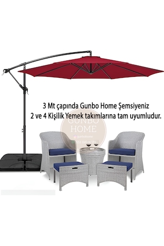 Gunbo Home 3 Mt 8 Kaburga Full Demir 21 Kg Bordo Bahçe Şemsiyes