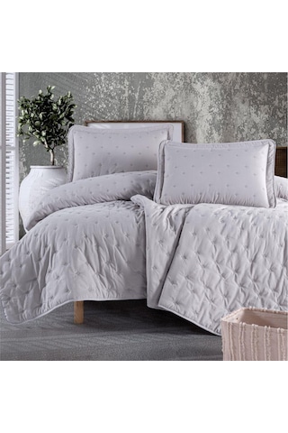 Clasy Microfiber Nakışlı Çift Kişilik Yatak Örtüsü Seti Aspendos Gri