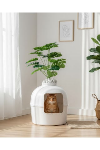 Reyo Dekorapet Dekoratif Kedi Tuvaleti Beyaz