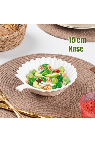 Porsima 1747n Porselen Kase Yaprak Desenli Derin Salata Kase 15cm