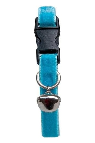 Kadife Zilli Ayarlanabilir Kedi Boyun Tasması 22-30 Cm Mavi-18507