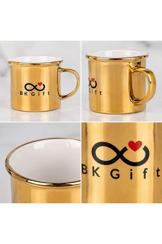 Logonuza Özel 10 Adet 300 Ml Porselen Altın Enamel Kupa Bardak Kurumsal Hediye Seti Çok Renkli