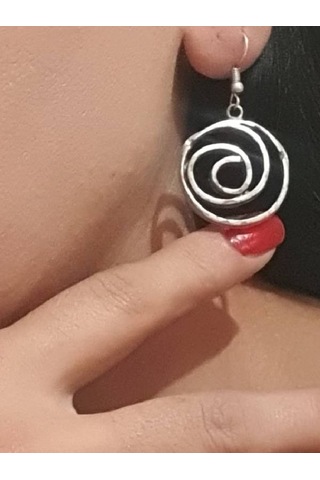 Gümüş Kaplama Antik Çelik Sallantılı Döngülü Gül Küpe