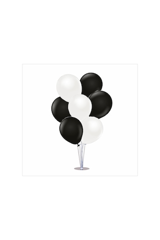 Ayaklı Balon Standı 7li Set, 7 Adet Taraftar Siyah-beyaz Balon Çok Renkli