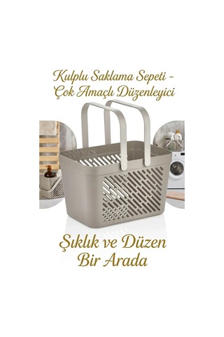 3'lü Gri Çok Amaçlı Kulplu Sepet Mutfak Banyo Çamaşır Organizer Seti Çok Renkli