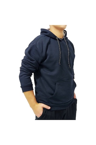 Lacivert Kapşonlu Kanguru Sweatshirt Lacivert
