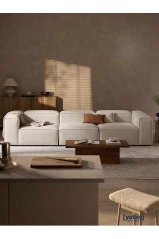 Most Mollis 3 Modül Kanepe Koltuk 01 Kırık Beyaz Keten Kumaş Yumu