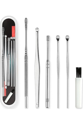 6 Parça Paslanmaz Çelik Kulak Balmumu Toplayıcı Çıkarıcı Temizleyici Bakımı Çubuk Seti