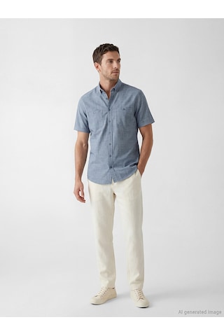 Lcwaıkıkı Classic Lacivert Regular Fit Erkek Keten Görünümlü Gömlek