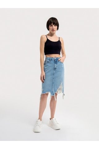 Slim Fit Kadın Etek Denim