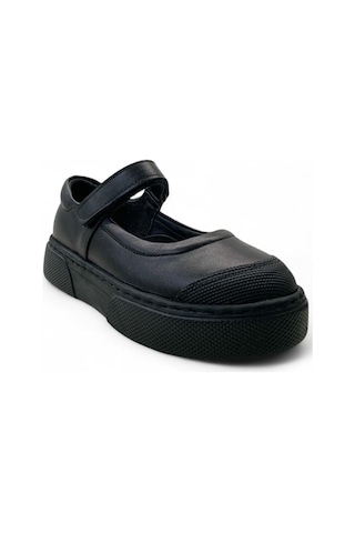 818 Hafif Kız Çocuk Okul Öncesi Deri Babet Siyah