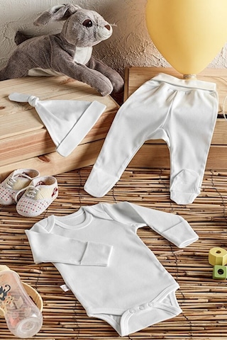 Tinylamb Snow Star Organik Yenidoğan Bebek Seti - 3 Parça Beyaz