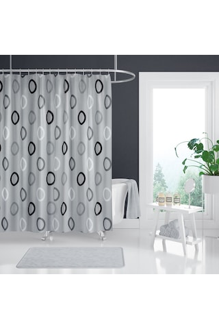 180x200 cm Banyo Perdesi Tek Kanat Banyo Duş Perdesi-12 Adet C Halka Hediyeli Küvet Perdesi Gri