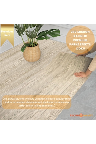 Technosmart 60 500cm Kendinden Yapışkanlı Parke Görünümlü Premium Zemin Duvar Kağıdı Dolap Kaplama Krem