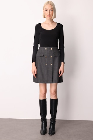 Ekol Kadın Beli Lastikli Süs Düğmeli Mini Etek 2019 Siyah Siyah