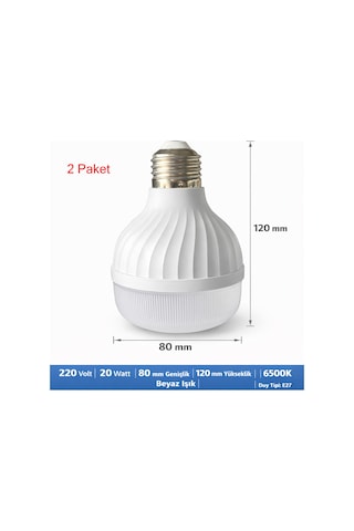 Led Ampul 220 Volt 20 Watt 2200 Lümen Beyaz Işık 6500 K Işık Sıcaklığı Hüzme Açısı 240 Derece