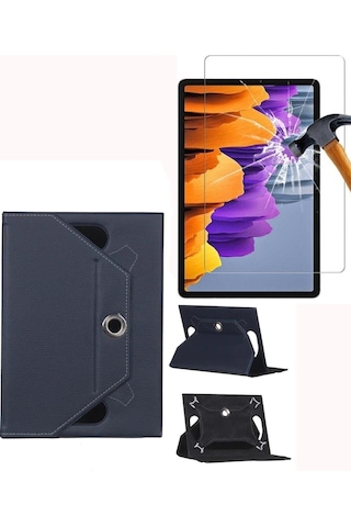 Hometech Alfa 8tx Uyumlu Universal Dönerli Standlı Kılıf + Ekran Koruyucu Arka Kapak