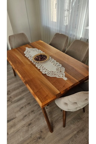 Kalp Desen Fransız Dantelli Keten Gardeya Lüks Runner