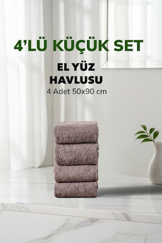 4 Lü Çizgili Gri Renk Yumuşak Pamuk El Yüz Havlu Seti 50x90 Cm