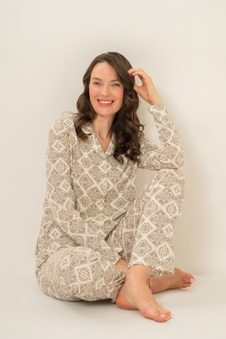 Pierre Cardin Kadın Desenli Krem Gömlek Pijama Takımı Pc9276-s-v1 Pc9276-s-v1