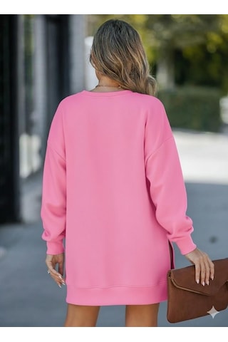 Afri Kadın Oversize Sweatshirt Yan Fermuar Detaylı Uzun Kollu Pembe Tunik Pembe
