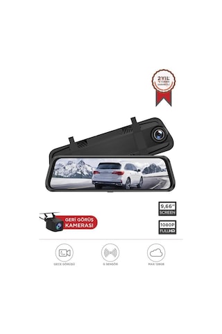 Lenovo V7ahd Siyah 1080p Araç İçi 9.6inç Dokunmatik Dikiz Ayna Gece Görüşü Ön Ve Arka Araç Kamerası