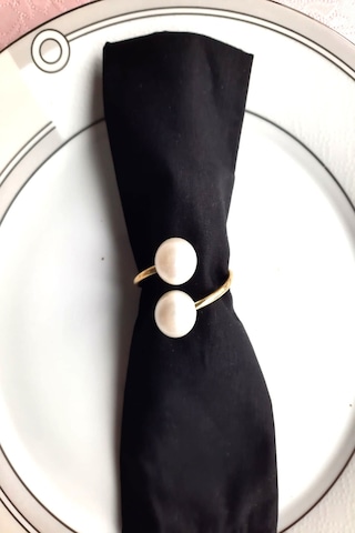 6 Adet Gold Metal Halkalı Krem Incili Peçete Yüzüğü