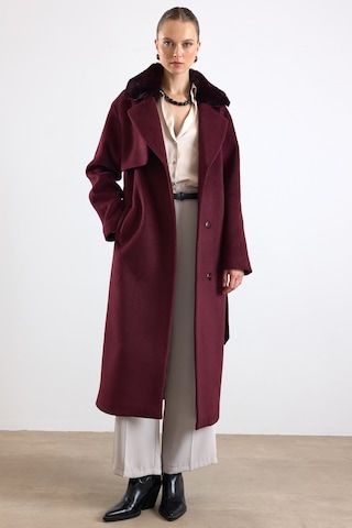 Olcay Oversize Çıkabilen Kürklü Düşük Kol Kaban Mürdüm 3178