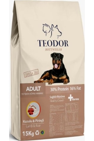 Teodor Kuzu Etli Büyük Irk Yetişkin Köpekler İçin 15 Kg %30 Protein %16 Yağ İçeren Köpek Maması