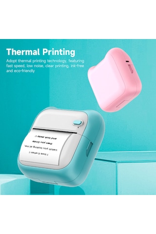 Lemestar Pembe Bluetooth Termal Yazıcı - Taşınabilir Cüzdan Boyutu, Fotoğraf/doküman/not Baskısı, 200dpi, Kablosuz Bağlantı
