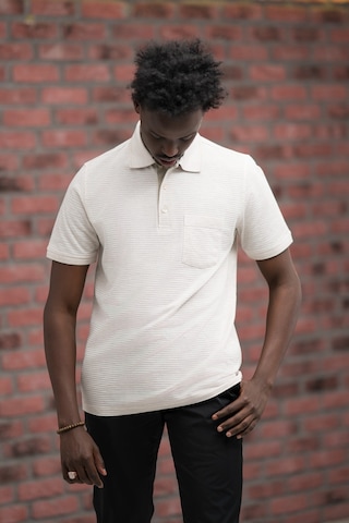 Advante Rahat Kesim Örme Dokumalı Cepli Polo Yaka T-shirt krem