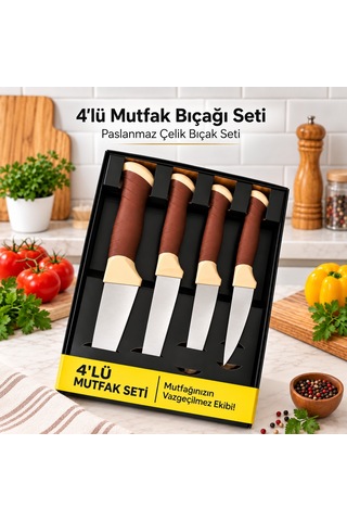 4'lü Mutfak Bıçağı Seti Kahverengi