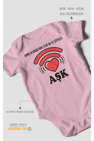 Anne Babanın Yeni Wifi Şifresi Aşk Baskılı Bebek Zıbını Çıtçıtlı Body 8 Renk %100 Pamuk Kısa Kol Koyu Pembe