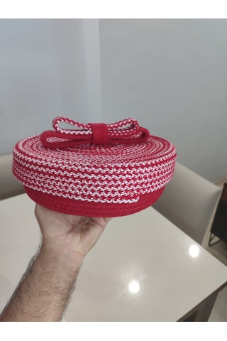El Örmesi Kalp Kapaklı Organizer Sepet Kırmızı