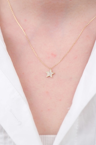 14 Ayar Altın Taşlı Minimal Yıldız Kolye 418 Gold
