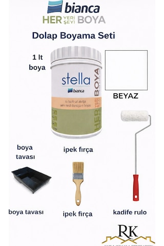 Bianca Stella Dolap Boyama Seti Beyaz 1 Lt Boya Tavası, İpek Fırça Ve Kadife Rulo Dahil Diğer Bianca Stella Dolap Boyama Seti Beyaz 1 Lt Boya Tavası, İpek Fırça Ve Kadife Rulo Dahil Diğer