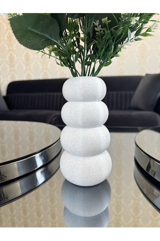 Dekoratif Vazo 18 Cm Mermer Beyaz Modern Masaüstü Çiçeklik