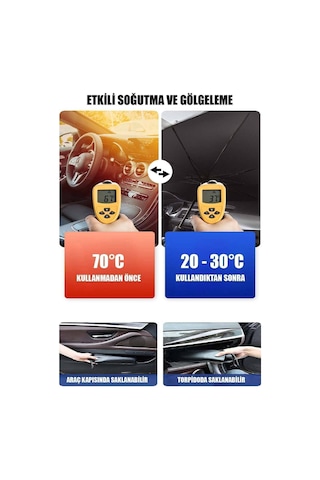 Katlanabilir Oto Ön Cam Güneşlik Şemsiye Tip 140x75 Cm Güneş Koruyucu Isı Yalıtımlı Araç Gölgelik140cm X 75cm