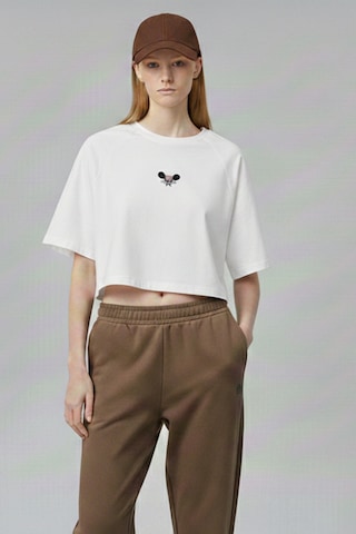 Soft&Basic Kadın Nakışlı Regular %100 Organik Pamuk Yuvarlak Yaka Kısa Crop T-shirt Siyah - Beyaz