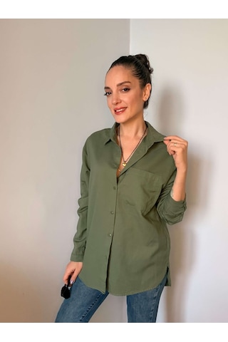 Ali Butik Haki Basic Keten Gömlek Haki