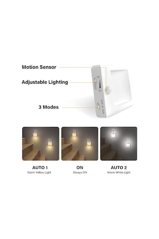 Fastbuy Döresshop Sensörlü Led Gece Lambası - 2'li Paket, Otomatik Açma/kapama, Ayarlanabilir Parlaklık Beyaz Beyaz