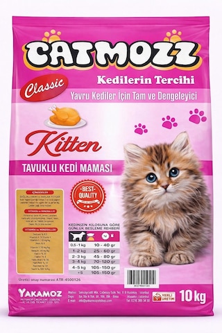 Catmozz Classic Tavuklu Kıtten Yavru Kedi Maması 10 KG