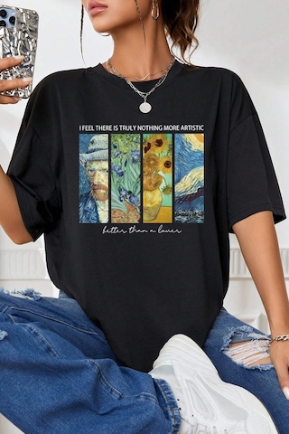 Unisex Artistic Baskılı Tasarım Tshirt Siyah